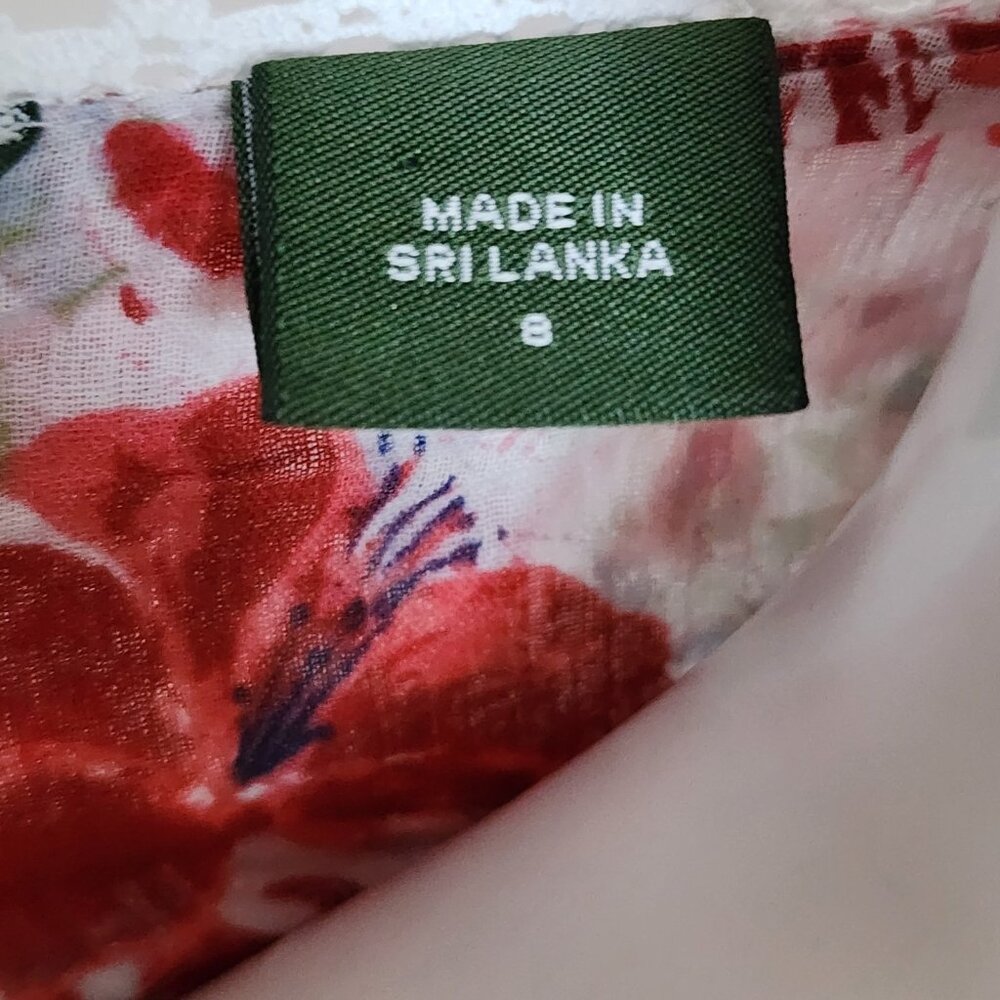 Eddie Bauer Dress Womens Size 8‎ Red White Blue Floral Lightweight 100% Cotton - Picture 6 of 7